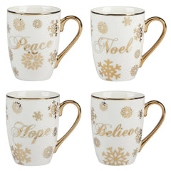 Certified International Christmas Glitter 16 oz. Gold Mugs, Set of 4