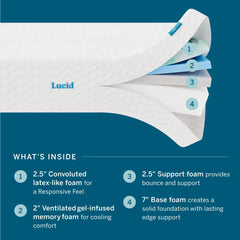 Lucid SureCool 14-inch Gel Memory Foam Mattress, Medium-Plush Feel, Made in the USA
