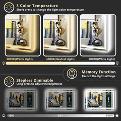 Full Size Front & Back LED Lighted Anti-fog Tempered Glass Wall Bathroom Vanity Mirror, 3-Year Warranty & ETL Certification