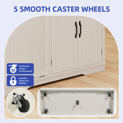 Moasis 50 Inch Drop Leaf Rolling Kitchen Island With Trash Can Storage Cabinet And Drawer