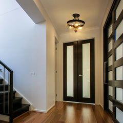 Zenith Modern Transitional Black Gold Semi Flush Mount Lights Drum Seeded Glass Foyer Ceiling Lights - D 14" x H 12.5"