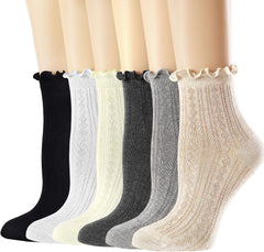 Mcool Mary Womens Crew Socks Ruffle Casual Cotton Frilly Breathable Cute Knit Lettuce Trim Dress Ankle Socks 6 Pack