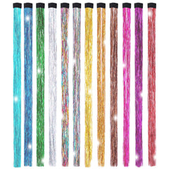 19.7 Inch Clip In Hair Fairy Tinsel Kit Clips Clip On Glitter Hair Tinsel Extensions 12 Colors