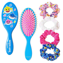 Frozen Princess Elsa Hair Accessory 5 Pcs Set - 1 Regular 9 inch Frozen Hairbrush & 4 Frozen Scrunchies - Detangling Brush & Elastic Hair Ties Ropes for Girls, Ages 3+