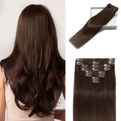 LORIEN Clip in Hair Extensions Real Human Hair, 18 Inch 100g/3.6oz, 1B Natural Black, Clip in 100% Brazilian Remy Human Hair Extensions 8pcs Per Set with 18 Clips Double Weft