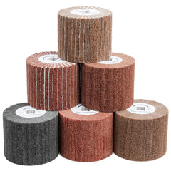 CXRCY 4 Pack Non-Woven Wire Drawing Flap Wheel for Polishing Burnishing Wheels, 120x100mm 80/120/120SP/180 Grit for Stainless Steel, Copper and More for Surface Conditioning Wheel