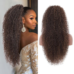 Youthfee 27” Drawstring Ponytail Deep Curly Heat Resistant Instant Clip Ponytail Extension Protective Style Afro Kinky Curly Hair Pieces for Women