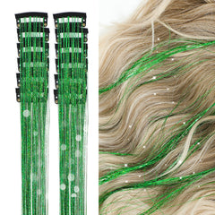Hair Tinsel Pack of 12 Pcs Clip in Hair Tinsel 19.6Inch Glitter Tinsel Hair Extensions Shiny Sparkly Fairy Hair Tinsel Kit Dazzle Hair Accessories for Women Girls Kids (Silver)