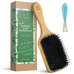 Natural Boar Bristle Hair Brush for Women, Men, Kids; Dry and Wet Detangling Hair Brush Gently Enhances Shine, Smooths Frizz and Prevents Breakage in Fine and Straight, Thick and Curly Hair (oval)