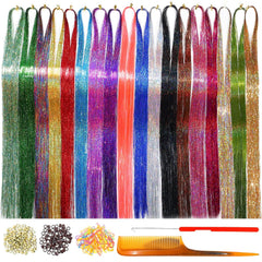 Hair Tinsel Tools Kit,Fairy Hair Strands for Women & Girls,Easy Apply Hair Highlights for Party, Festival & Daily Use (12 Colors+Tools, 47 Inches)