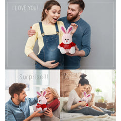 DolliBu I LOVE YOU Rose Gold Bunny Plush Animal with Red Shirt - 8 inches