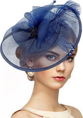 Feather Tea Party Fascinator - 2025 Derby Hat with Hairpin, 1920s 50s Hats for Women, 11.81 “x9.84”
