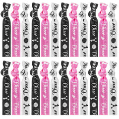 Hanaive 24 Pcs Cheerleader Gifts Cheer Bracelets Hair Ties Elastic Cheer Hair Accessories Cheerleader Ponytail Holder Wristbands for Girls Women Teams(Black, White, Pink)