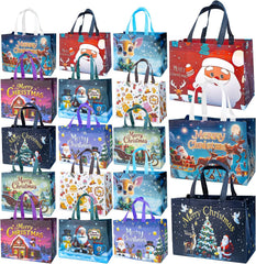 JWSCYSY 18Pcs Christmas Gift Bags, Reusable Non-Woven Tote Bags with Handles for Xmas Gifts Wrapping Holiday Party Supplies