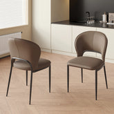 Modern Dining Chairs, Faux Leather, Light Gray & Brown Options, Set of 2