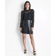 DKNY Floral Mesh Lace Long Sleeve Top