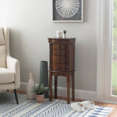 Linon Serena Mirrored Walnut Standing Jewelry Armoire