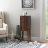 Linon Serena Mirrored Walnut Standing Jewelry Armoire