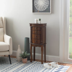 Linon Serena Mirrored Walnut Standing Jewelry Armoire