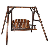 VEIKOUS 2-Person Carbonized Fir Wood Patio Porch Swing with A-Frame Stand, 4.4FT