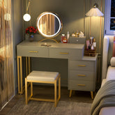Makeup Vanity Desk with Stool and LED Mirror, Modern Makeup Table Vanity Desk with 6 Storage Drawers