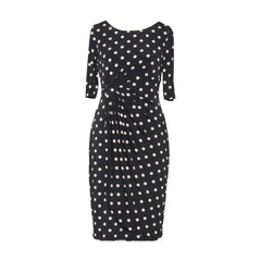 Connected Apparel Polka Dot Faux Wrap Midi Dress