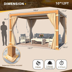 Erommy Outdoor Louvered Pergola Gazebo with Adjustable Aluminum Rainproof Roof and Pull-Down Screen