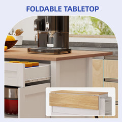 Moasis 50 Inch Drop Leaf Rolling Kitchen Island With Trash Can Storage Cabinet And Drawer