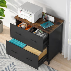 2-Drawer Lateral File Cabinet, Rustic Wood Filing Cabinet, Brown & Black