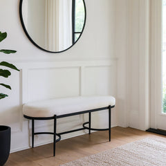 Luxurious Upholstered Bench with Metal Base Frame - 47.5", Ivory - 47.5"