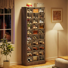 70.9 Inches Tall Wood Shoe Storage Cabinet with 30 Cubbies - 10-tier