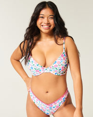 Curvy Plunge Underwire Bikini Top-white floral