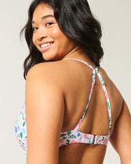 Curvy Plunge Underwire Bikini Top-white floral