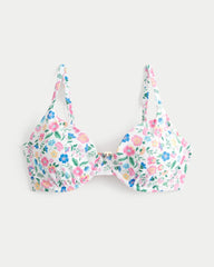 Curvy Plunge Underwire Bikini Top-white floral