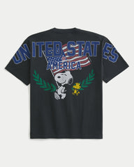 Boxy Snoopy USA Graphic Tee-faded black