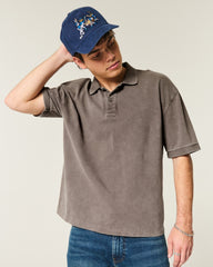 Boxy Crop Washed Polo-washed dark brown