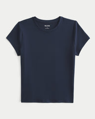 Soft Stretch Seamless Fabric Crew Baby Tee-navy blue