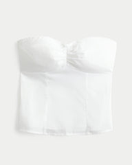 Strapless Picot Lace Trim Top-white