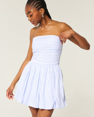 Ruched Bubble Skort Dress-blue stripe