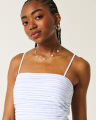 Ruched Bubble Skort Dress-blue stripe