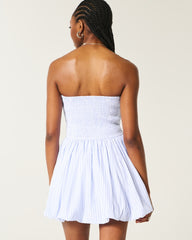Ruched Bubble Skort Dress-blue stripe