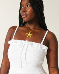 Strapless Smocked Maxi Dress-white