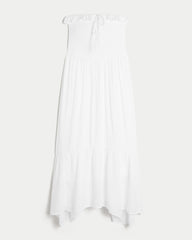 Strapless Smocked Maxi Dress-white