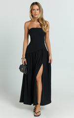Nadiane Maxi Dress - Strapless Asymmetric Drop Waist Dress in Pink