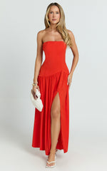 Nadiane Maxi Dress - Strapless Asymmetric Drop Waist Dress in Pink
