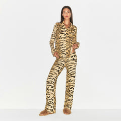 SKIMS SLEEP LONG SLEEVE BUTTON UP SET | BRONZE TIGER PRINT