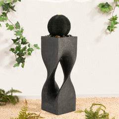 Glitzhome Modern Geometric Oversized Pedestal Sphere Polyresin Outdoor Floor Fountain with Pebbles