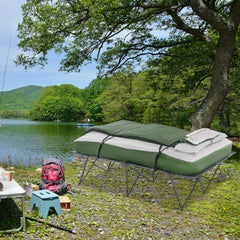 Outsunny 2-Person Collapsible Portable Camping Cot Bed Set with Sleeping Bag, Inflatable Air Mattress, & Comfort Pillows