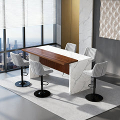 63" Kitchen Island with Marble Look Surface, LED Lights & Grille Design