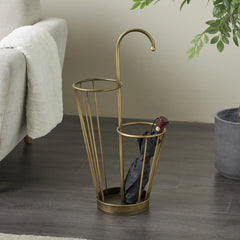 Metal Geometric 2 Section Umbrella Stand with Umbrella Shaped Handle - Gold or Black - Roche River Decor